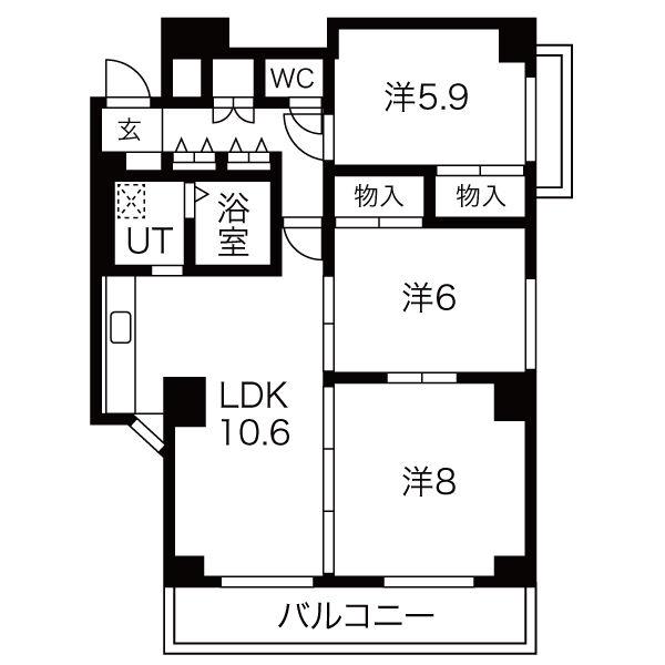 サンハイツ白鷺(3LDK/3階)の間取り写真