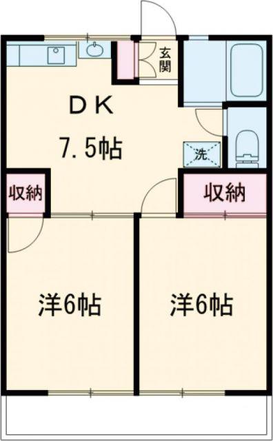 シティハイムシンメイB(2DK/1階)の間取り写真