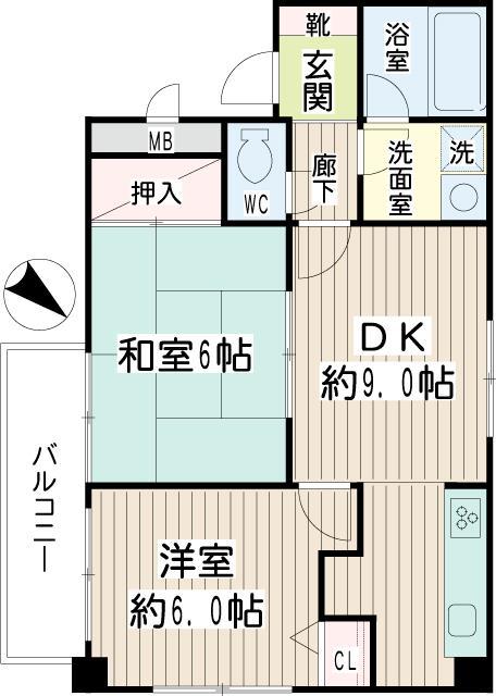 エムズガーデン(2DK/6階)の間取り写真
