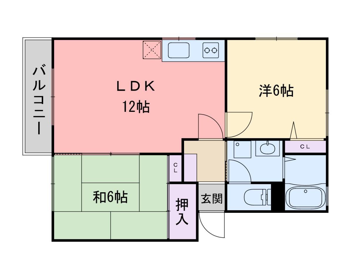 ソレイユ産の宮I(2LDK/2階)の間取り写真