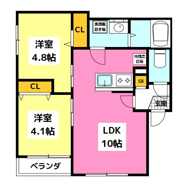 COTON HAKATA(2LDK/2階)の間取り写真