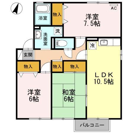 セジュール岡本 E棟(3LDK/1階)の間取り写真