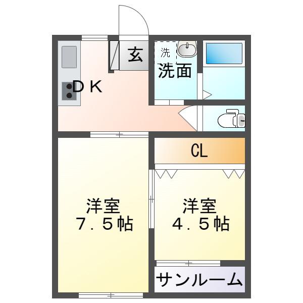 エトワール(2K/2階)の間取り写真