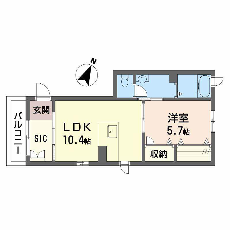 ドミール東雲(1LDK/3階)の間取り写真