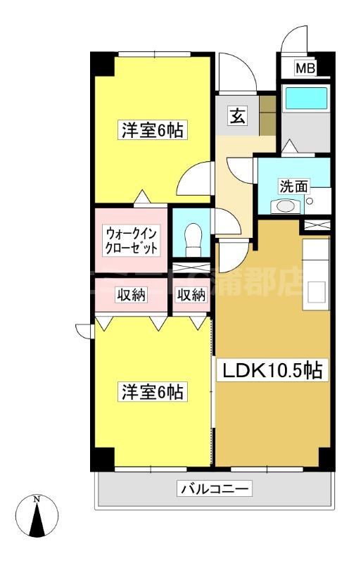 グランシャトー竹谷(2LDK/1階)の間取り写真