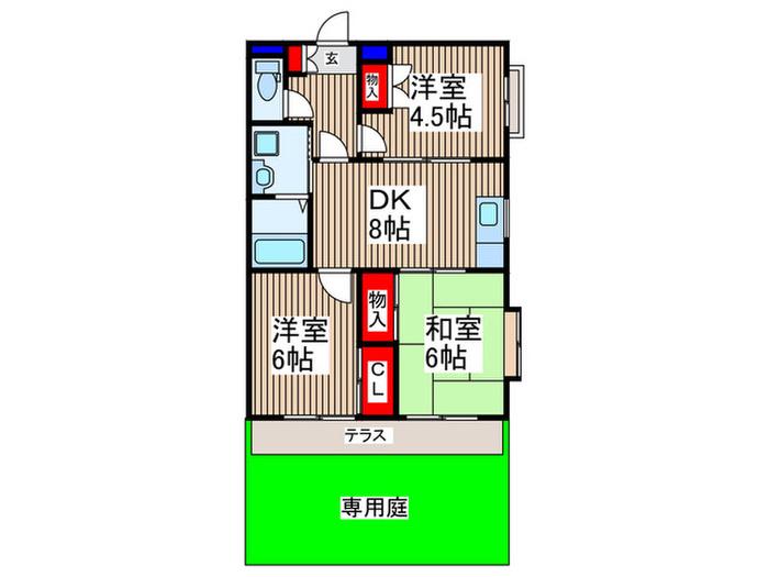 カルム越谷(3DK/1階)の間取り写真