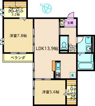 シャン・ド・サントル(2LDK/2階)の間取り写真