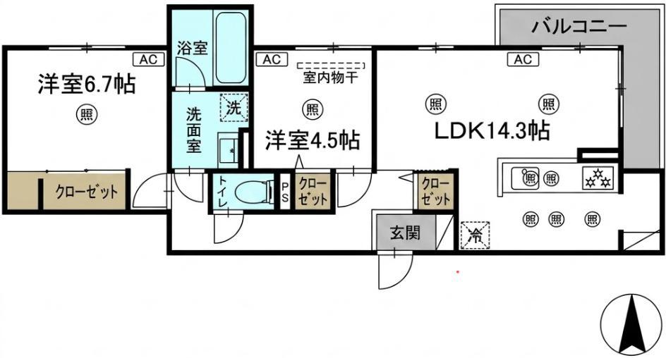 ＪＲ山陽本線 北長瀬駅 徒歩6分 3階建 築1年(2LDK/3階)の間取り写真