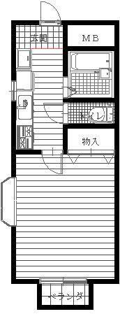 カーサヒルサイドE棟(1K/2階)の間取り写真