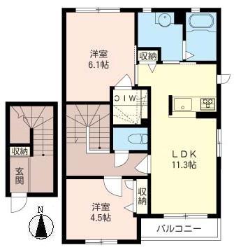 ヴィラーチェ ショコラ SHAMAISON(2LDK/2階)の間取り写真
