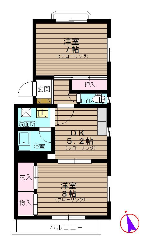 フラット天野(2DK/2階)の間取り写真