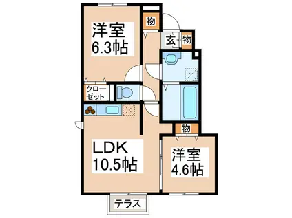 グランシャリオ山ノ神(2LDK/1階)の間取り写真