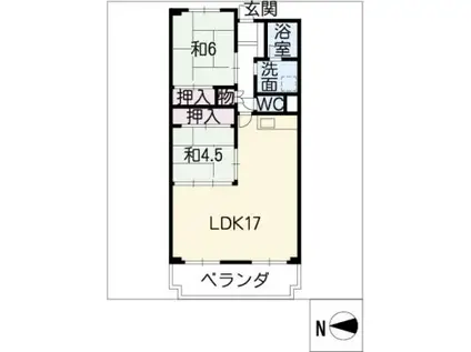 リリーハイツ瑞穂605(2LDK/6階)の間取り写真