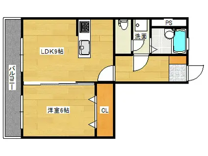 福本ビル(1LDK/3階)の間取り写真