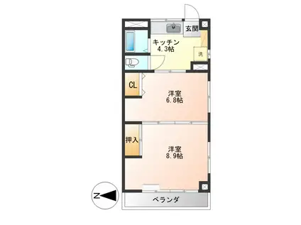 会田マンション(2K/3階)の間取り写真