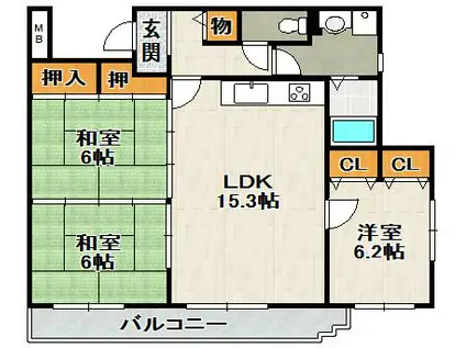 パティオ宝塚(3LDK/4階)の間取り写真