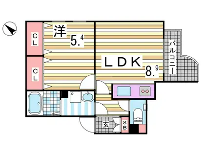 アミーグランコート三宮(1LDK/5階)の間取り写真