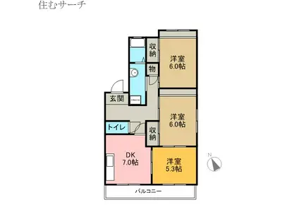 エクセレントSAIKI B棟(3DK/1階)の間取り写真