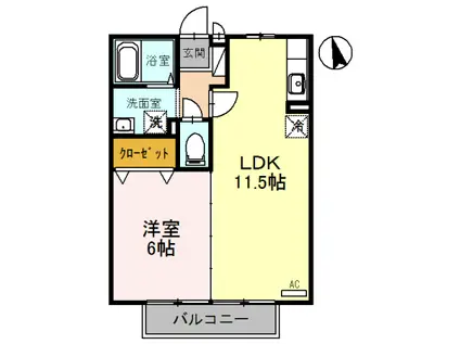 リバーサイド桂川B棟(1LDK/2階)の間取り写真
