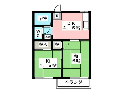 サバーンハイツ(2DK/2階)の間取り写真