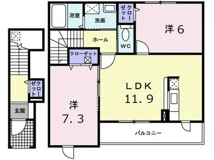 グラース プラシード(2LDK/2階)の間取り写真