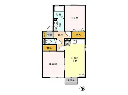 ラ・ベルフォンテーヌ A棟(2DK/1階)の間取り写真