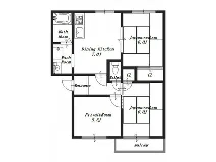グリーンハイツ川端A棟(3DK/1階)の間取り写真