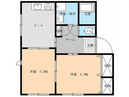 シャーメゾン・シェスタ II棟(2DK/1階)の間取り写真