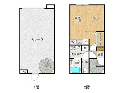 相生ガレージ(ワンルーム/2階)の間取り写真