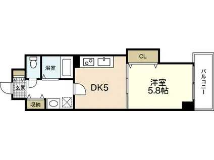 クレスト中広(1DK/4階)の間取り写真