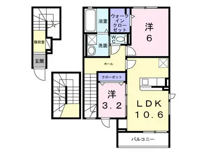 グラン・シャトー武蔵嵐山A(2LDK/3階)の間取り写真