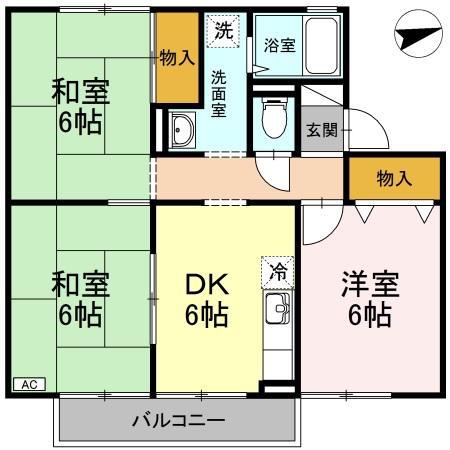 サリネージュ山手E棟(3DK/2階)の間取り写真