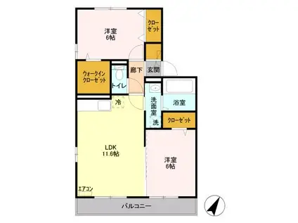 シャンティオン(2LDK/2階)の間取り写真