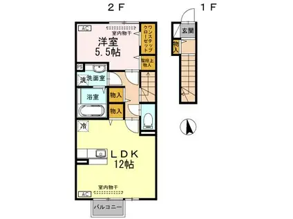サンシャイン上冨居(1LDK/2階)の間取り写真