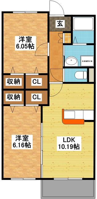 ＪＲ長崎本線 長与駅 徒歩39分 3階建 築22年(2LDK/1階)の間取り写真