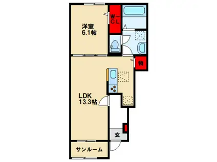 ニューライズ・M(1LDK/1階)の間取り写真