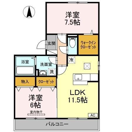メルベーユA棟(2LDK/1階)の間取り写真