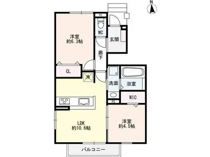 ヴェルドミールK(2LDK/1階)の間取り写真