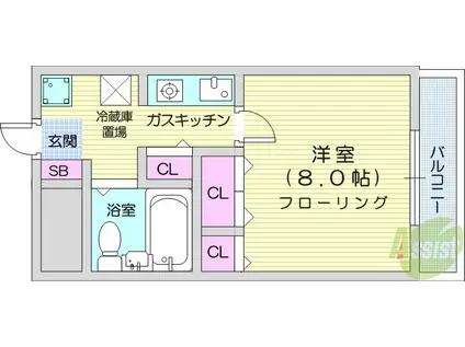 愛宕橋ハイツ(1K/3階)の間取り写真