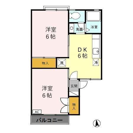 コンフォート北今沢(2DK/1階)の間取り写真