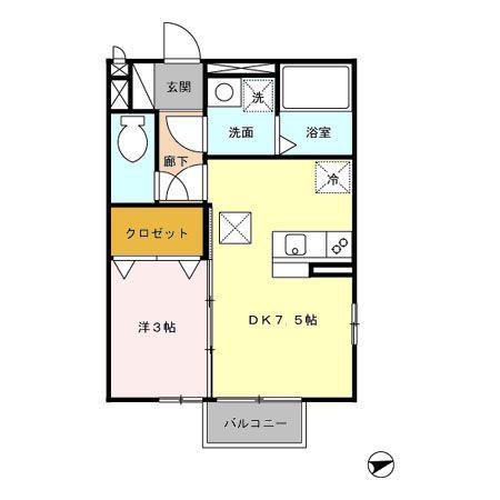 シャルマン・フローラ(1DK/1階)の間取り写真
