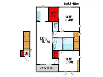 三洋タウン B棟(2LDK/2階)の間取り写真