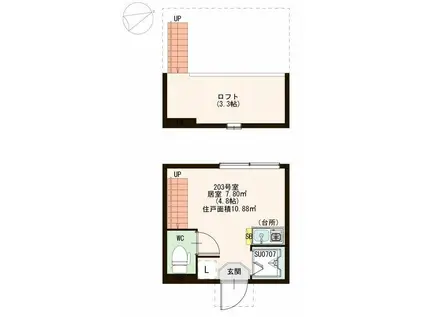 ハーモニーテラス矢向(ワンルーム/2階)の間取り写真