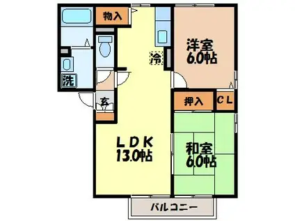 セジュール夢彩都II(2LDK/2階)の間取り写真