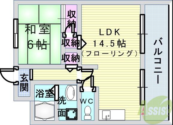 グレイスガーデン豊中(1LDK/3階)の間取り写真