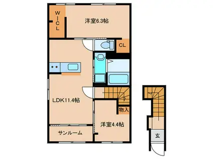 シャルマン宗像(2LDK/2階)の間取り写真