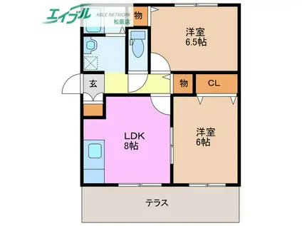 和み B棟(2DK/2階)の間取り写真