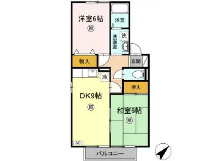 ディアコート加茂 A・B(2DK/2階)の間取り写真