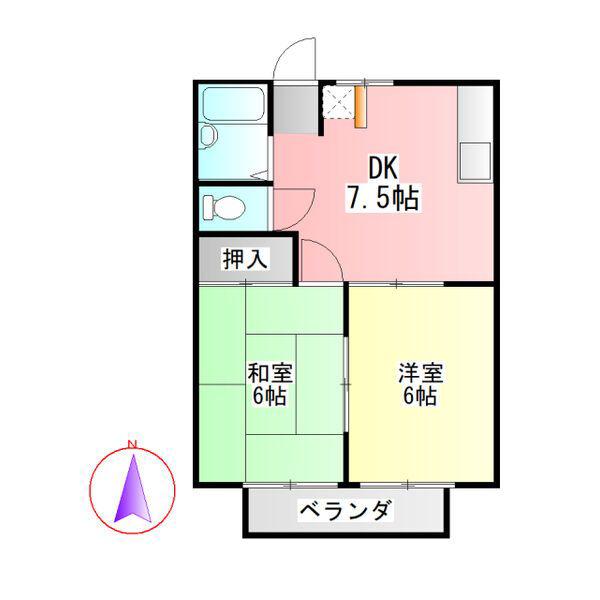 ハウスK2(2DK/1階)の間取り写真