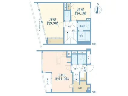アピカ成城V(2LDK/5階)の間取り写真